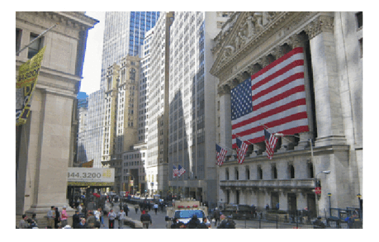 The New York Stock Exchange as seen from Wall Street